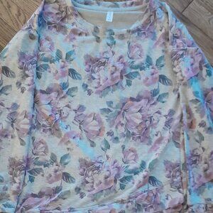 Ideology Grey with Purple Floral  XS Long Sleeve Top